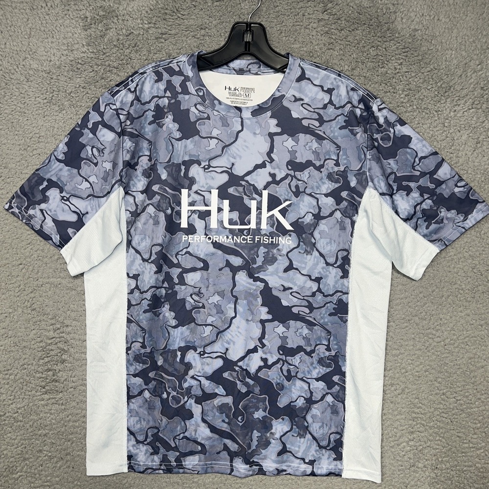 Huk Performance Fishing T Shirt Men's Sz M Gray Icon Camouflage Camo Light Tee